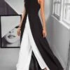 Jumpsuits For Women Dressy Overlay Split Print Solid Color Crew Neck Streetwear Office Work Regular Fit Sleeveless Black White Wine S M L Summer Fall