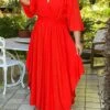 Women‘s Plus Size Curve Holiday Dress Solid Color V Neck Half Sleeve Fall Spring Basic Maxi Long Dress Date Vacation Dress