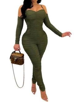 Cheap Plus Fit Dress Store 12 Women's Jumpsuit Backless Solid Color Square Neck Active Home Street Regular Fit Long Sleeve Green Blue Red S M L Spring