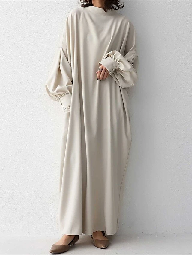 Women's Casual Dress Cotton Linen Dress Abaya Maxi Long Dress Linen / Cotton Blend Basic Classic Outdoor Daily Vacation Crew Neck Button Long Sleeve Spring Fall Winter 2023 Loose Fit Black Apricot 1 Women's Casual Dress Cotton Linen Dress Abaya Maxi Long Dress Linen / Cotton Blend Basic Classic Outdoor Daily Vacation Crew Neck Button Long Sleeve Spring Fall Winter 2023 Loose Fit Black Apricot