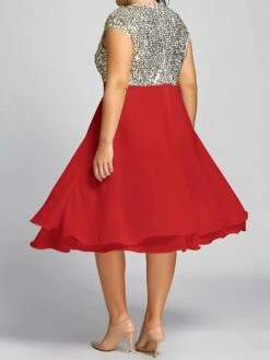 Women‘s Plus Size Curve Party Dress Sequin Dress Homecoming Dress Color Block Midi Dress Sleeveless Patchwork Crew Neck Fashion Party Red Spring Summer XL XXL 3XL 4XL 5XL -Cheap Plus Fit Dress Store ydndvh1676891175018