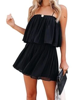 Women's Romper Ruffle Backless Solid Color Square Neck Basic Street Daily Regular Fit Sleeveless Black White Navy Blue S M L Summer 23 Women's Romper Ruffle Backless Solid Color Square Neck Basic Street Daily Regular Fit Sleeveless Black White Navy Blue S M L Summer -Cheap Plus Fit Dress Store ydvcsi1680602588970