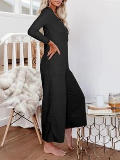 Women's Jumpsuit Button Pocket Solid Color Crew Neck Streetwear Street Daily Regular Fit Long Sleeve Black Yellow Fuchsia S M L Fall -Cheap Plus Fit Dress Store ydvorg1692269114922