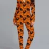 Women's Jumpsuit Halloween Pumpkin High Waist Print Animal V Neck Active Sport Daily Regular Fit Long Sleeve Black White Yellow S M L Summer