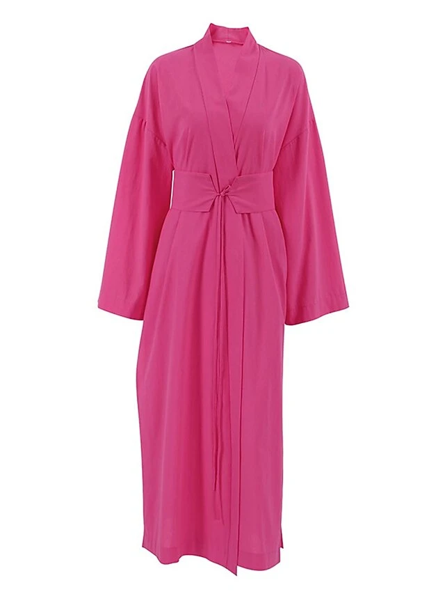 Women's Casual Dress Cotton Dress Wrap Dress Maxi Long Dress Cotton Fashion Basic Outdoor Daily Holiday V Neck Split Tie Belt Long Sleeve Fall Winter Autumn 2023 Loose Fit Navy Blue Green Rose Red 4 Women's Casual Dress Cotton Dress Wrap Dress Maxi Long Dress Cotton Fashion Basic Outdoor Daily Holiday V Neck Split Tie Belt Long Sleeve Fall Winter Autumn 2023 Loose Fit Navy Blue Green Rose Red - Image 4