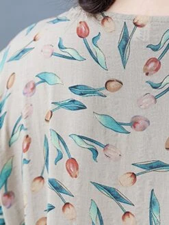 Women's Casual Dress Linen Dress Swing Dress Maxi Long Dress Linen Fashion Modern Outdoor Daily Holiday Crew Neck Print Long Sleeve Fall Winter Autumn 2023 Loose Fit Apricot Flower L XL 2XL -Cheap Plus Fit Dress Store yeqkil1693553176131