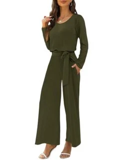 Women's Jumpsuit Pocket Solid Color Round Neck Active Daily Going Out Regular Fit Long Sleeve Black Wine Navy Blue S M L Fall -Cheap Plus Fit Dress Store yewtcc1694149792067