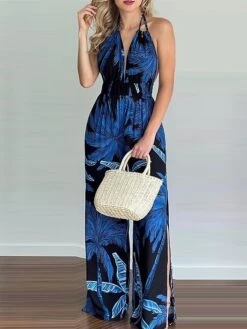 Women's Jumpsuit Backless High Waist Floral Halter Streetwear Street Cocktail Party Regular Fit Sleeveless Black Yellow Blue S M L Summer 12 Women's Jumpsuit Backless High Waist Floral Halter Streetwear Street Cocktail Party Regular Fit Sleeveless Black Yellow Blue S M L Summer -Cheap Plus Fit Dress Store yfnyhi1678187306041