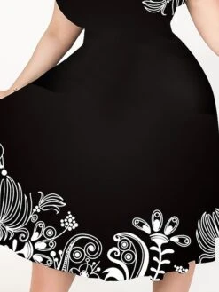 Women‘s Plus Size Curve Casual Dress A Line Dress Graphic Midi Dress Short Sleeve Print V Neck Elegant Holiday Black White Summer Spring L XL XXL 3XL 4XL -Cheap Plus Fit Dress Store yfyswu1678188501432