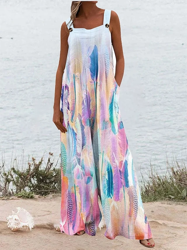 Women's Jumpsuit Animal Square Neck Holiday Traveling Vacation Regular Fit Sleeveless Sleeveless 34 1 2 S M L Summer 1 Women's Jumpsuit Animal Square Neck Holiday Traveling Vacation Regular Fit Sleeveless Sleeveless 34 1 2 S M L Summer