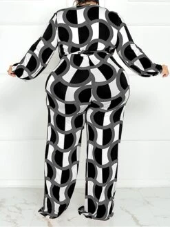 Women's Jumpsuit High Waist Print Geometric V Neck Casual Street Daily Regular Fit Long Sleeve Black Yellow Wine XL XXL 3XL Spring -Cheap Plus Fit Dress Store yhcqjf1675747240425