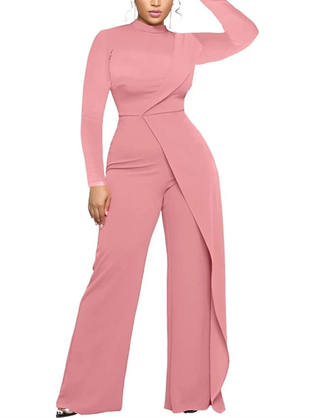 Women‘s Jumpsuit High Waist Solid Color Round Neck Pink Fall Winter Streetwear Wedding Street Regular Fit Long Sleeve Black Fuchsia S M L 2 Women‘s Jumpsuit High Waist Solid Color Round Neck Pink Fall Winter Streetwear Wedding Street Regular Fit Long Sleeve Black Fuchsia S M L - Image 2
