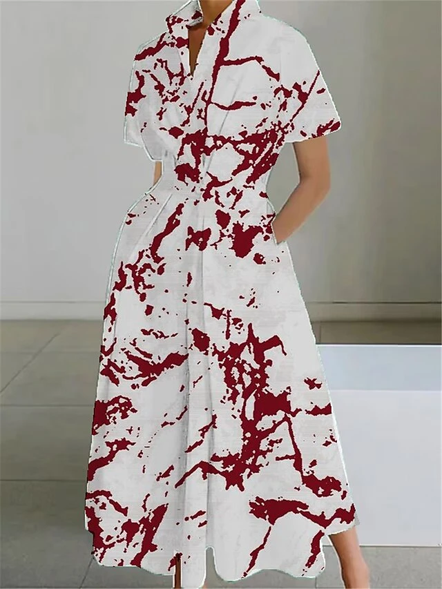 Women's Shirt Dress Casual Dress Swing Dress Maxi Long Dress Outdoor Office Daily Polyester Fashion Modern Shirt Collar Button Pocket Short Sleeve Summer Spring 2023 Loose Fit Black White Red Floral 2 Women's Shirt Dress Casual Dress Swing Dress Maxi Long Dress Outdoor Office Daily Polyester Fashion Modern Shirt Collar Button Pocket Short Sleeve Summer Spring 2023 Loose Fit Black White Red Floral - Image 2