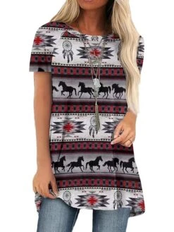 Women's T Shirt Tee Maroon Red Navy Blue Graphic Plaid Tribal Patchwork Print Short Sleeve Home Casual Daily Vintage Ethnic Round Neck Regular Fit Geometric -Cheap Plus Fit Dress Store yjmsax1678880678491