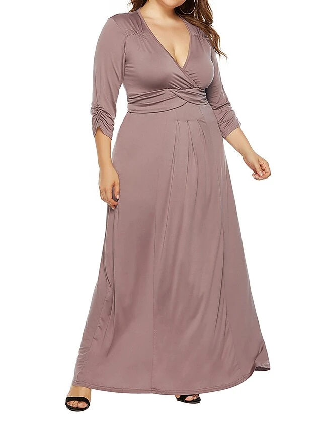 Women's Plus Size Curve Party Dress Swing Dress Formal Dress Plain Long Dress Maxi Dress 3/4 Length Sleeve Ruched Crew Neck Fashion Party Black Wine Fall Winter L XL XXL 3XL 1 Women's Plus Size Curve Party Dress Swing Dress Formal Dress Plain Long Dress Maxi Dress 3/4 Length Sleeve Ruched Crew Neck Fashion Party Black Wine Fall Winter L XL XXL 3XL
