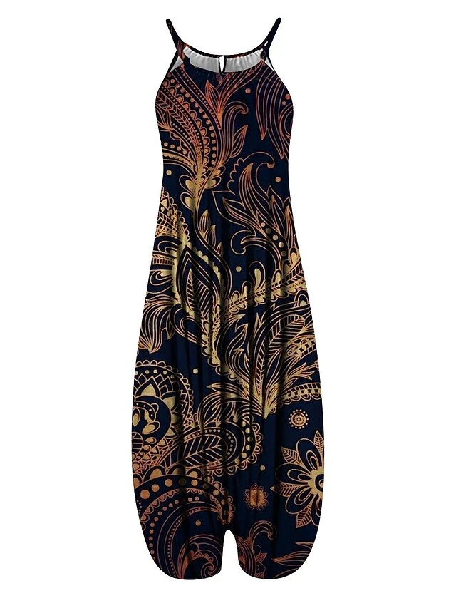 Women's Overall Print Floral Crew Neck Streetwear Daily Vacation Loose Fit Sleeveless Suspender National Style Printing Jumpsuit 11 Women's Overall Print Floral Crew Neck Streetwear Daily Vacation Loose Fit Sleeveless Suspender National Style Printing Jumpsuit - Image 11