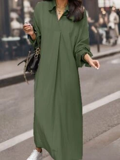 Women's Casual Dress Cotton Linen Dress Shift Dress Maxi Long Dress Cotton Fashion Traditional / Vintage Outdoor Daily Vacation V Neck Ruched Long Sleeve Fall Winter Autumn 2023 Loose Fit Black Red