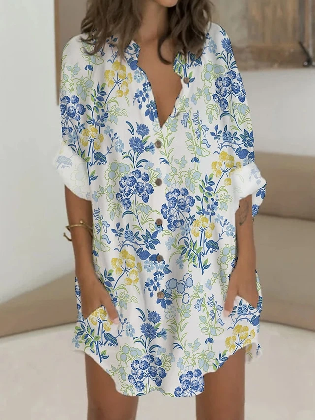 Women's Shirt Dress Casual Dress Shift Dress Mini Dress Outdoor Date Vacation Polyester Fashion Modern V Neck Button Pocket 3/4 Length Sleeve Summer Spring 2023 Regular Fit White Yellow Red Graphic 6 Women's Shirt Dress Casual Dress Shift Dress Mini Dress Outdoor Date Vacation Polyester Fashion Modern V Neck Button Pocket 3/4 Length Sleeve Summer Spring 2023 Regular Fit White Yellow Red Graphic - Image 6