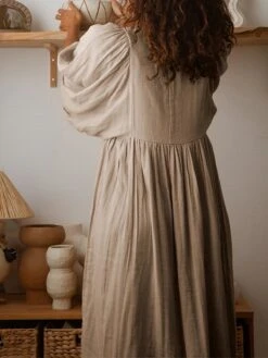 Women's Shirt Dress Casual Dress Midi Dress Outdoor Daily Date Cotton Basic Classic V Neck Ruched Long Sleeve Fall Winter 2023 Loose Fit Black Green Apricot Pure Color S M L XL -Cheap Plus Fit Dress Store ylthtk1695096321810