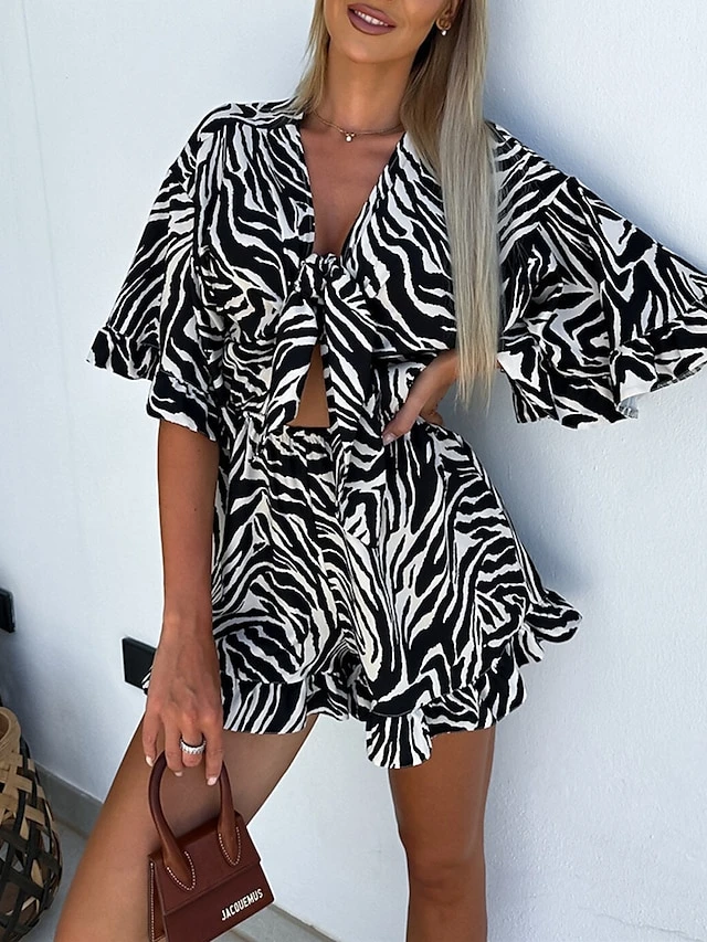 Women's Romper Ruffle Cut Out Floral V Neck Streetwear Street Daily Regular Fit Half Sleeve Black White Blue S M L Summer 12 Women's Romper Ruffle Cut Out Floral V Neck Streetwear Street Daily Regular Fit Half Sleeve Black White Blue S M L Summer - Image 12