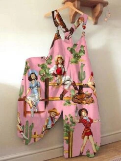 Women‘s Jumpsuits Pink Casual Fall Winter NewStrappy Creative Printing One-Piece