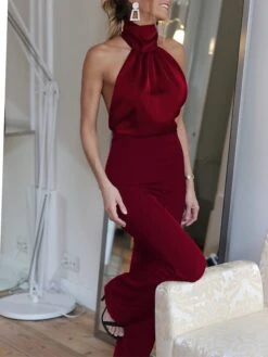 Women's Jumpsuit Backless Solid Color Halter Neck Streetwear Street Daily Regular Fit Sleeveless Black Red Blue S M L Fall 15 Women's Jumpsuit Backless Solid Color Halter Neck Streetwear Street Daily Regular Fit Sleeveless Black Red Blue S M L Fall -Cheap Plus Fit Dress Store ynedbv1694661589697