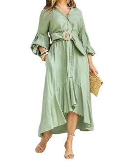 Women's Shirt Dress Casual Dress Swing Dress Maxi Long Dress Outdoor Office Daily Polyester Fashion Elegant Shirt Collar Ruffle Button 3/4 Length Sleeve Summer Spring Fall 2023 Loose Fit Blue Green 7 Women's Shirt Dress Casual Dress Swing Dress Maxi Long Dress Outdoor Office Daily Polyester Fashion Elegant Shirt Collar Ruffle Button 3/4 Length Sleeve Summer Spring Fall 2023 Loose Fit Blue Green -Cheap Plus Fit Dress Store ynefsi1688632149496