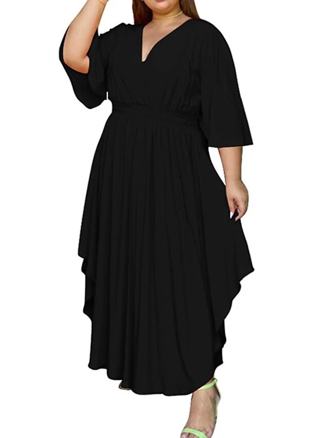 Women‘s Plus Size Curve Holiday Dress Solid Color V Neck Half Sleeve Fall Spring Basic Maxi Long Dress Date Vacation Dress 8 Women‘s Plus Size Curve Holiday Dress Solid Color V Neck Half Sleeve Fall Spring Basic Maxi Long Dress Date Vacation Dress - Image 8