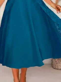 Women's Dress Set Two Piece Dress A Line Dress Midi Dress Royal Blue 3/4 Length Sleeve Pure Color Lace Winter Fall Autumn Crew Neck Stylish 2023 S M L XL XXL 3XL -Cheap Plus Fit Dress Store yoamgp1655973414396