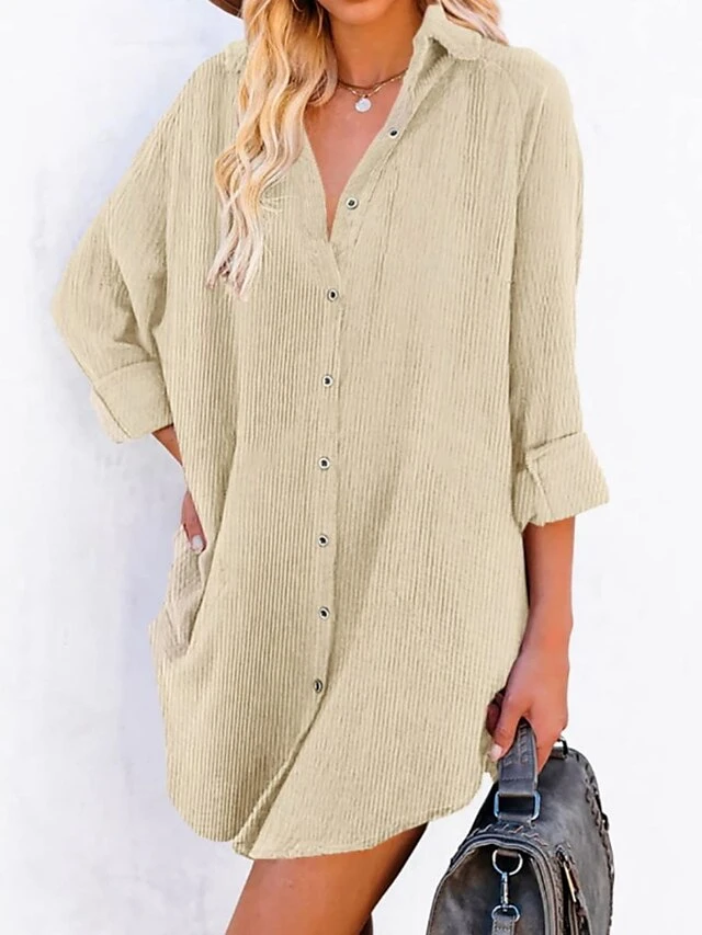 Women's Shirt Dress Casual Dress Mini Dress Outdoor Daily Polyester Basic Classic Shirt Collar Button Long Sleeve Spring Fall Winter 2023 Loose Fit Apricot Pure Color S M L XL 1 Women's Shirt Dress Casual Dress Mini Dress Outdoor Daily Polyester Basic Classic Shirt Collar Button Long Sleeve Spring Fall Winter 2023 Loose Fit Apricot Pure Color S M L XL