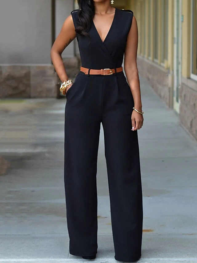 Women's Jumpsuit Pocket Solid Color V Neck Elegant Party Vacation Regular Fit Sleeveless Green Pink Yellow S M L Spring 9 Women's Jumpsuit Pocket Solid Color V Neck Elegant Party Vacation Regular Fit Sleeveless Green Pink Yellow S M L Spring - Image 9