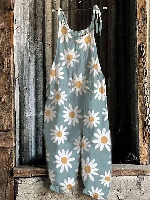 Women's Pants Trousers Jumpsuit Rompers Baggy Linen Flower 1 Flower 2 Flower 3 Mid Waist Casual Holiday Weekend Print Micro-elastic Full Length Comfort Flower / Floral S M L XL 2XL 2 Women's Pants Trousers Jumpsuit Rompers Baggy Linen Flower 1 Flower 2 Flower 3 Mid Waist Casual Holiday Weekend Print Micro-elastic Full Length Comfort Flower / Floral S M L XL 2XL - Image 2