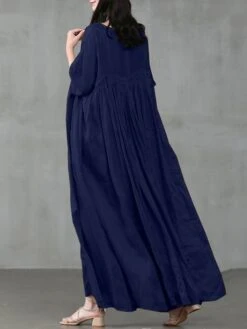 Women's Casual Dress Cotton Linen Dress Swing Dress Long Dress Maxi Dress Black Pink Green Short Sleeve Pure Color Ruched Spring Fall Autumn Crew Neck Elegant Vacation Loose Fit 2022 S M L XL XXL 3XL -Cheap Plus Fit Dress Store ypaybk1657296926699