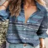 Women's Blouse Pink Blue Brown Striped Button Print Long Sleeve Casual Fashion Shirt Collar Regular Fit Spring &Fall
