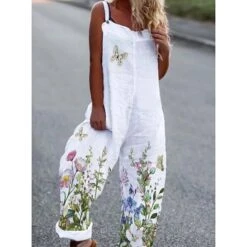 Women's Jumpsuits Utility Casual Summer Ordinary School Daily Strap Floral White Floral Print