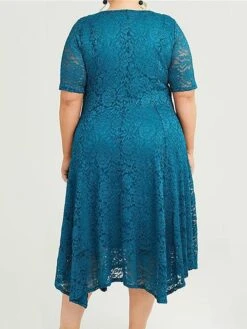 Women's Plus Size Curve Party Dress Lace Dress Cocktail Dress Midi Dress Blue Purple Half Sleeve Pure Color Lace Summer Spring Fall V Neck Fashion Birthday Wedding Guest Vacation 2023 XL XXL 3XL -Cheap Plus Fit Dress Store ypphne1692156271829