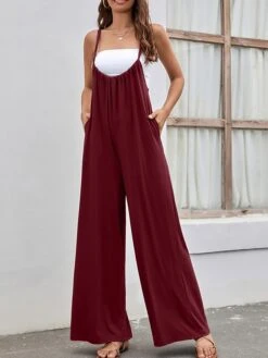 Women's Jumpsuit Backless High Waist Solid Color U Neck Streetwear Street Daily Regular Fit Sleeveless Black Wine Army Green S M L Summer -Cheap Plus Fit Dress Store yprgck1679048988819