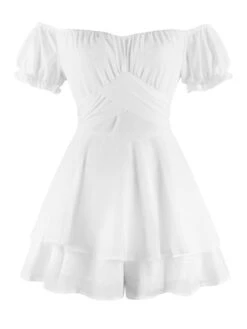 Women's Romper Ruffle Solid Color Off Shoulder Active Street Daily Regular Fit Short Sleeve Green Blue Pink S M L Spring -Cheap Plus Fit Dress Store ypuffa1643274612617