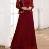 Women's Two Piece Dress Set Velvet Dress Party Dress Party Wedding Guest Elegant Modern Patchwork Long Dress Maxi Dress Crew Neck Long Sleeve Plain Regular Fit Wine Fall Winter S M L XL XXL