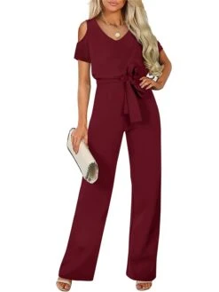 Jumpsuit For Woman High Waist Solid Color V Neck Streetwear Party Office Regular Fit Short Sleeve Black Wine Red S M L Summer 13 Jumpsuit For Woman High Waist Solid Color V Neck Streetwear Party Office Regular Fit Short Sleeve Black Wine Red S M L Summer -Cheap Plus Fit Dress Store yqlvmu1679396392946