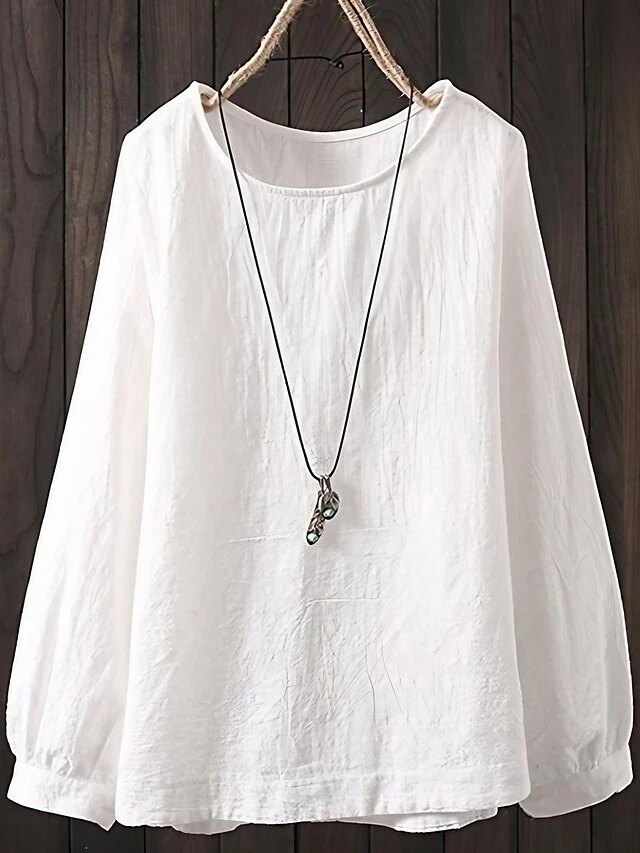 Women's Shirt Blouse Cotton Light Blue Black White Plain Long Sleeve Causal Crew Neck Regular Fit Spring Fall 1 Women's Shirt Blouse Cotton Light Blue Black White Plain Long Sleeve Causal Crew Neck Regular Fit Spring Fall