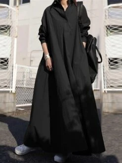 Women's Plus Size Curve Casual Dress Swing Dress Solid Color Long Dress Maxi Dress Long Sleeve Ruched V Neck Fashion Outdoor ArmyGreen Black Fall Winter L XL XXL 3XL 4XL -Cheap Plus Fit Dress Store yqtbda1693970744768