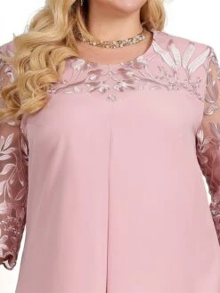 Women's Plus Size Curve Party Dress Lace Dress Cocktail Dress Midi Dress Pink Dark Blue Light Blue 3/4 Length Sleeve Floral Lace Spring Fall Winter Crew Neck Fashion Birthday Wedding Guest -Cheap Plus Fit Dress Store yrqnoy1691647998762