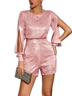 Women‘s Romper Split Sparkly Sequin Solid Color Crew Neck Streetwear Party Going Out Regular Fit Long Sleeve Black White Light Green S M L Fall 17 Women‘s Romper Split Sparkly Sequin Solid Color Crew Neck Streetwear Party Going Out Regular Fit Long Sleeve Black White Light Green S M L Fall -Cheap Plus Fit Dress Store yrruxi1691747304166