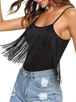 Women's Bodysuit Backless Tassel Solid Color U Neck Sexy Daily Holiday Party Regular Fit Sleeveless Black S M L Summer Fall -Cheap Plus Fit Dress Store yrykwc1690449245594