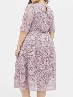 Women‘s Plus Size Curve Party Dress Lace Dress Cocktail Dress Midi Dress Black Pink Wine Half Sleeve Pure Color Lace Summer Spring Fall V Neck Fashion Birthday Wedding Guest Vacation 2023 -Cheap Plus Fit Dress Store ysihlr1691564483717
