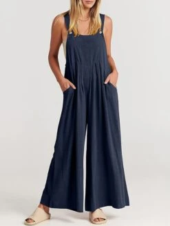 Women's Jumpsuit Pocket Solid Color Square Neck Streetwear Street Daily Regular Fit Sleeveless Yellow Pink Navy Blue S M L Summer -Cheap Plus Fit Dress Store ysjmpu1679468953729