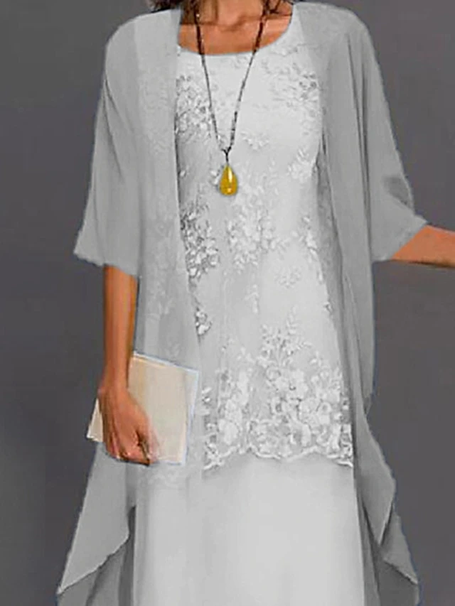 Women's Dress Set Lace Dress Midi Dress Light Blue Green Gray Half Sleeve Floral Embroidered Layered Patchwork Summer Spring Fall Crew Neck Elegant Chinoiserie 2023 M L XL XXL XXXL 4XL 5XL 6 Women's Dress Set Lace Dress Midi Dress Light Blue Green Gray Half Sleeve Floral Embroidered Layered Patchwork Summer Spring Fall Crew Neck Elegant Chinoiserie 2023 M L XL XXL XXXL 4XL 5XL - Image 6