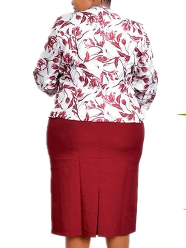 Women‘s Plus Size Curve Work Dress Floral Crew Neck 3/4 Length Sleeve Spring Fall Work Elegant Knee Length Dress Work Work Dress Dress Dress Set 7 Women‘s Plus Size Curve Work Dress Floral Crew Neck 3/4 Length Sleeve Spring Fall Work Elegant Knee Length Dress Work Work Dress Dress Dress Set - Image 7