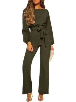 Women's Jumpsuit Lace Up Solid Color Crew Neck Streetwear Daily Vacation Regular Fit Long Sleeve Black Wine Army Green S M L Spring -Cheap Plus Fit Dress Store ysyxms1674008912061